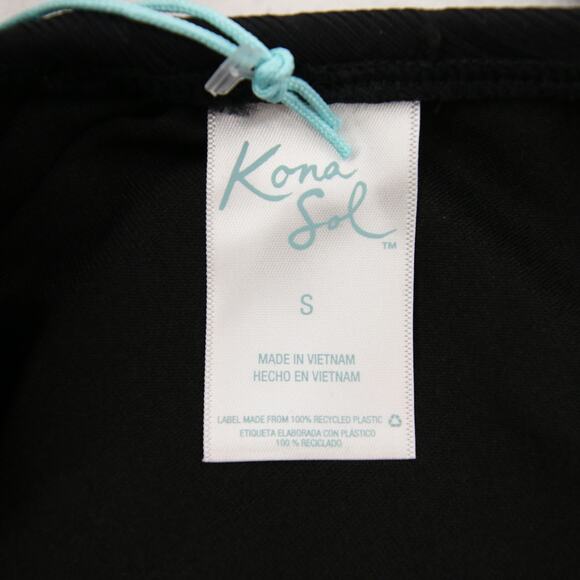 Kona Sol One Piece Swimsuit Black Ribbed Scoop Neck Lace Up Size Small NWT - Picture 10 of 14